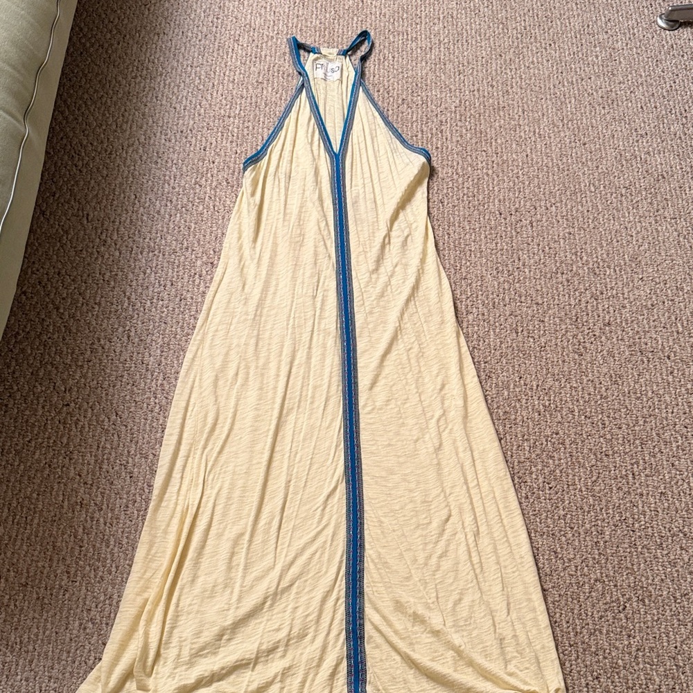 Pitusa Yellow Maxi Dress with Blue Accents